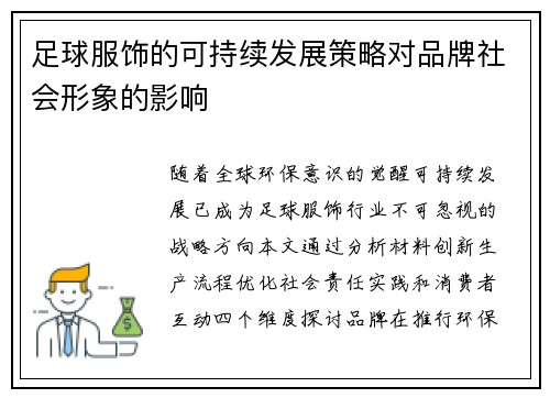 足球服饰的可持续发展策略对品牌社会形象的影响