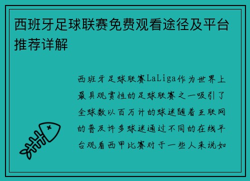 西班牙足球联赛免费观看途径及平台推荐详解
