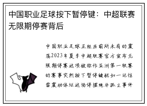 中国职业足球按下暂停键：中超联赛无限期停赛背后
